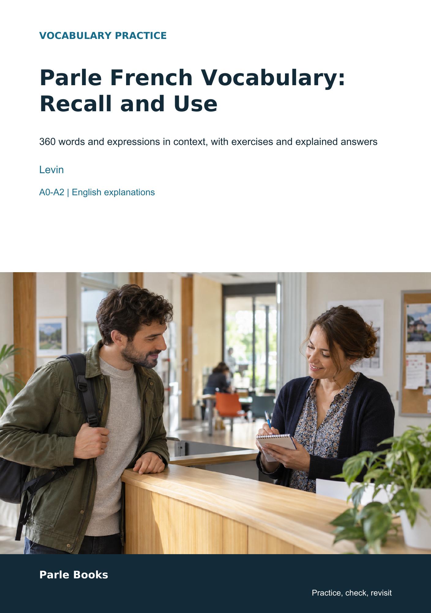 Cover of Parle French Vocabulary: Recall and Use, by Levin.